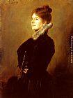 Portrait Of A Lady Wearing A Black Coat With Fur Collar by Franz von Lenbach